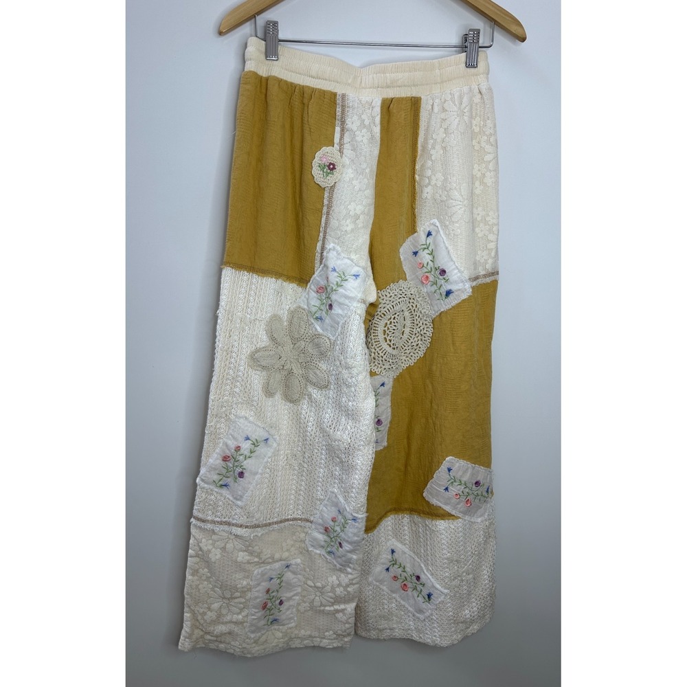 POL Patchwork Floral Embroidered Crochet Lace Cami Top & Wide Leg Pants Set S - Picture 11 of 16